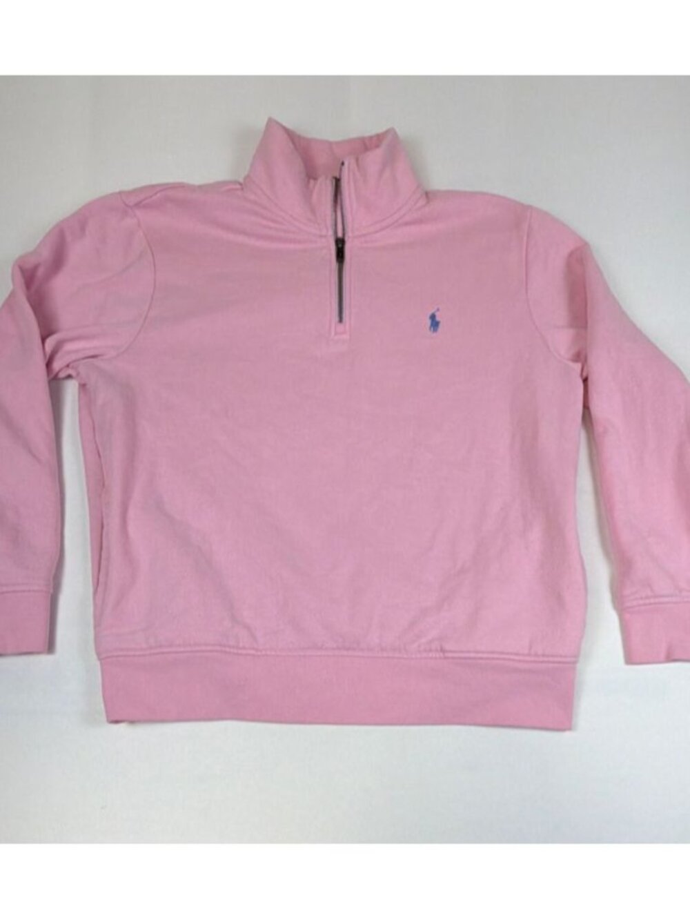 Polo Ralph Lauren Women Large Pink 1/4 Zip Pullover Fleece Sweatshirt Blue Pony